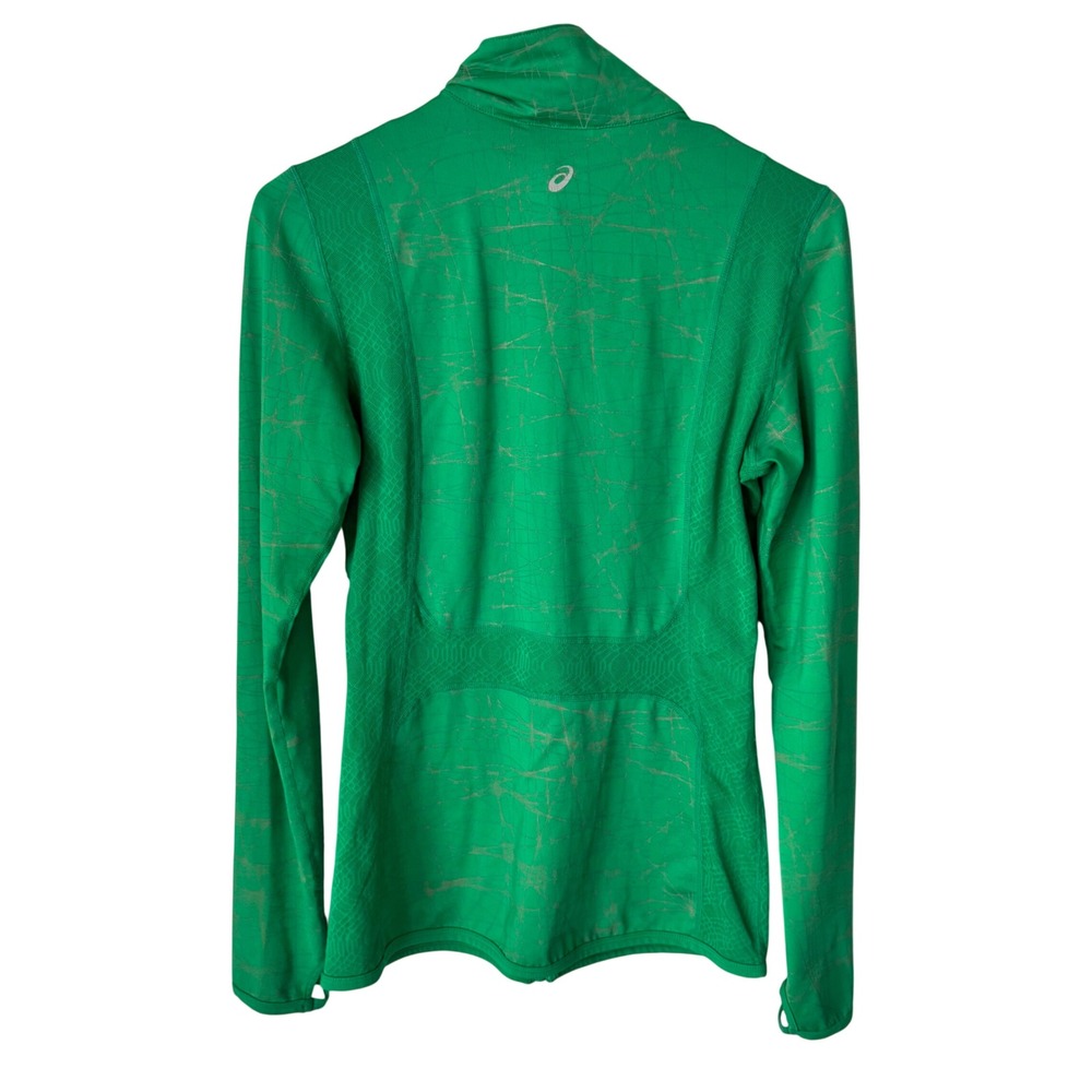 Asics Womens Green Graphic Full Zip Track Jacket Mock Neck Thumbholes Size S - Picture 3 of 5